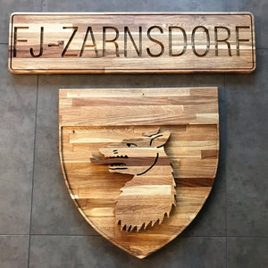 Fahnen Wimpel - Logo aus Holz für die FJ Zarnsdorf - Wurmis-Holzdeko