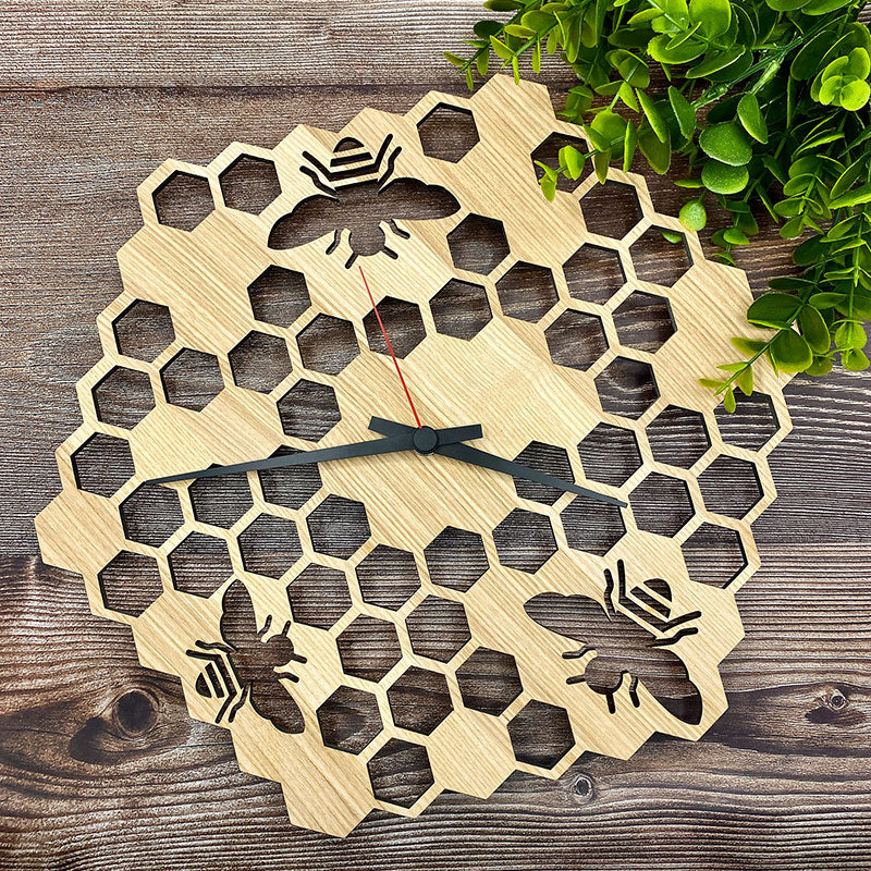 Wanduhren aus Holz - Bienenwabe Uhr 