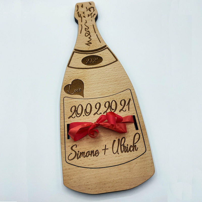 Sektflasche - Hochzeitsgeschenk - Wurmis-Holzdeko